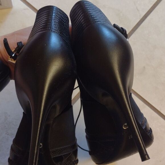 Dior black heel lace up peeptoe heeled leather bootie box stiletto Italy size 9 - Picture 7 of 14
